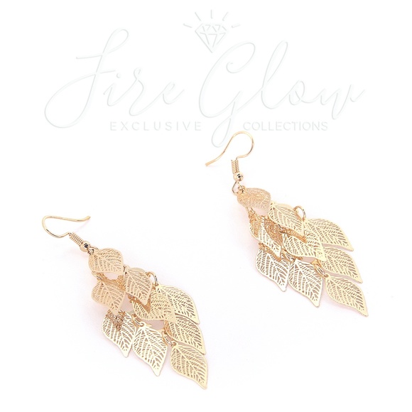 Boho Chic Gold Dangling Filigree Leaf Earrings - Picture 7 of 8